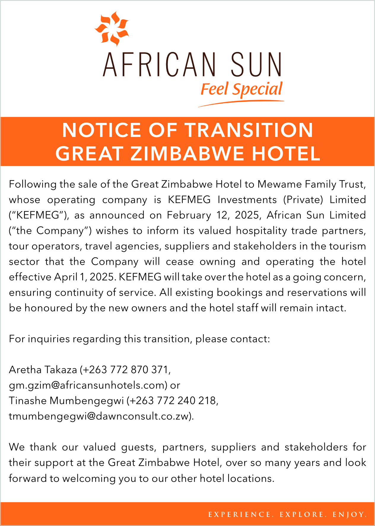 Notice of transition
